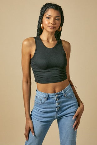 Cropped Wife Beater Tank- Black