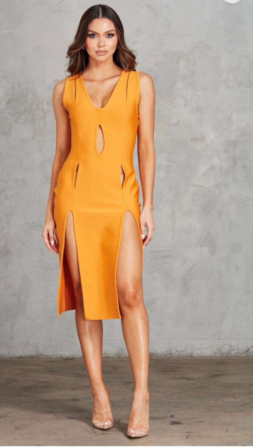 Extreme Keyhole Bandage Dress- Orange