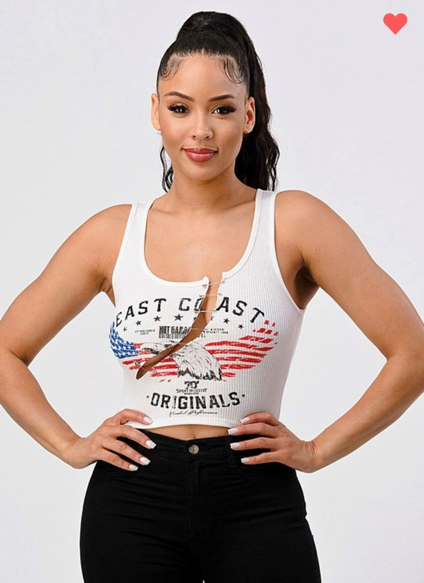 East Coast Eagle Safety Pin Cut Out Tank-White